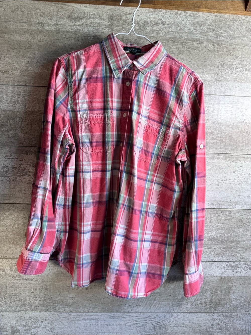 Lauren Ralph Lauren Jeans Co. Women’s Pink Plaid Button Down Shirt Roll Tab Lg.
